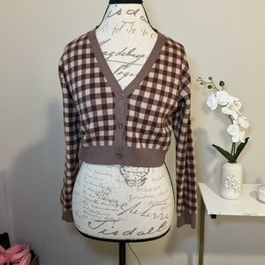 Checkered V-Neck Cardigan Sweater